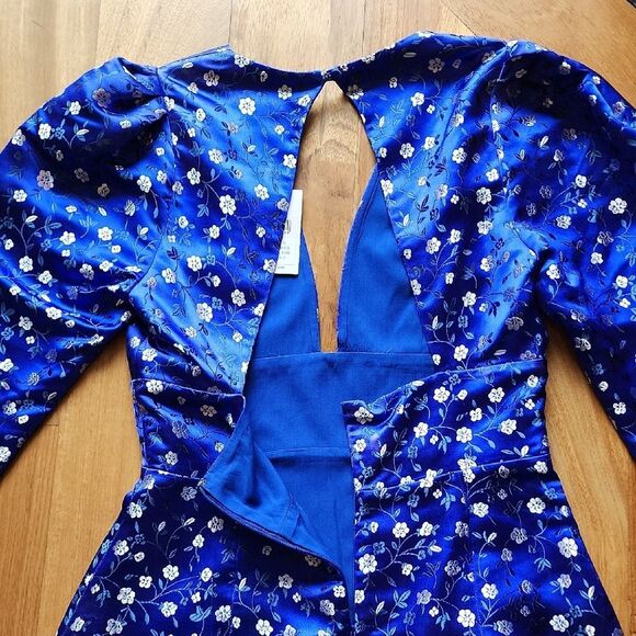 Sau Lee - Floral Dress in Royal Blue And White - Women's Size 8 - Picture 5 of 6